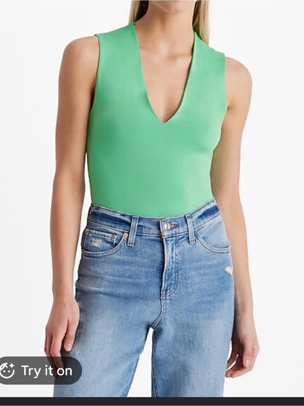 Express Sleeveless V-Neck Tank in Mint Green